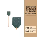 Tapette à mouches en cuir vert foncé durable avec long manche en hêtre et dimensions - Trou de Fleur / Vert Foncé