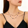 Elegant double-layered gold necklace featuring blue and clear zircon teardrop pendants - Double Layer Geometric Zirconia Necklace (4997) / KC Gold