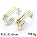 Pendientes ovalados multicapa de acero inoxidable chapado en oro de 18K, 5g - 21x12x6mm / Bicolor Oro y Plata (KE113789-KFC)