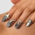 Set of four vintage silver nail rings decorated with cubic zirconia and floral patterns - Antique Silver Nail Ring 4pcs Set