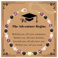 Detailed view of beaded graduation bracelet with heart charm on gift card - Heart Style (The Adventure Begins-7)