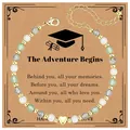 Graduation gift beaded bracelet with gold heart charm and inspirational quote card - Heart Style (The Adventure Begins-8)