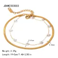 Double-layered gold stainless steel anklet with snake chain and beads (82 chars) - Double Layer Snake & Bead Style (JDAW2303003)