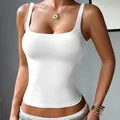 Slim fit Y2K white tank top for yoga and fitness, streetwear style solid color vest - XS / White