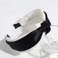 Elegant black and white satin knotted wide headband for women featuring minimalist style - Knotted Simple Style / Black
