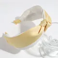 Elegant pale yellow satin knotted wide headband for women stylish Korean hair accessory - Knotted Simple Style / Yellow