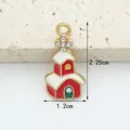 Pendentif maison de Noël en alliage avec dimensions de 1,2 cm de large et 2,25 cm - 10# Maison de Noël Rouge