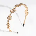 Serre-tête élégant en métal doré avec feuilles et strass étincelants pour femmes - Style Feuille Large / Or