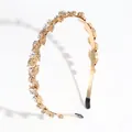 Serre-tête élégant en métal doré avec feuilles et strass brillants pour coiffure - Style Feuille Mince / Or
