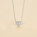 Elegant silver heart necklace featuring a white shell inlay and sparkling pavé stones - DSN0042 White Heart Silver Necklace