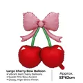 Large cherry shaped aluminum foil balloon with pink bow decoration, 53x62cm size. - Matte Bow Cherry