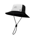 Breathable black and white outdoor sun hat with wide brim and adjustable chin strap - Black