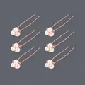 Elegant set of 6 rose gold bridal hairpins with pearls and shimmering rhinestones - Simple Artificial Pearl Style (HS-J3281RG) 6 Pcs / Rose Gold