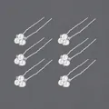 Set of six silver-toned U-shaped hairpins featuring cluster pearls and sparkling rhinestones - Simple Silver Artificial Pearl (HS-J3281S) 6 Pcs / Silver