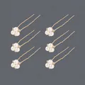 Set of 6 gold U-shaped hairpins with pearls and sparkling rhinestones for hair styling - Simple Gold Artificial Pearl (HS-J3281G) 6 Pcs / Gold