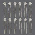 Set of 12 golden flower U-shaped hairpins with clear rhinestones for wedding bun - Gold Simple Small Flower (HS-J3841G)