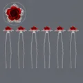 Elegant set of six red rose rhinestone U-shaped hairpins for wedding bridal hair styling - Red Rose Girl Style (HS-J6418)