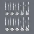 Set of 10 silver flower hair pins with sparkling rhinestones for bridal styling - Silver Small Flower Luxury (HS-J6513S)