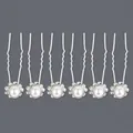 Set of 6 silver flower hairpins with pearls and sparkling rhinestones for weddings. - Versatile Luxury Artificial Pearl (HS-J6340)