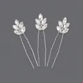 Set of three elegant silver leaf rhinestone hairpins for bridal wedding updo hairstyles - Versatile Girl Photo Style (HS-J6165)