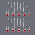 Set of 10 red rose U-shaped hairpins with rhinestones for Chinese wedding hairstyles - Red Small Flower Luxury (HS-J6513RED)