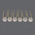 Set of 6 gold wedding hairpins with sparkling round rhinestone crystal heads - Gold Rhinestone Banquet Style (HS-J4714G)