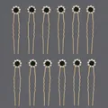 Set of 12 gold flower hairpins with dark green stones and sparkling rhinestones - Simple Black Small Flower (HS-J3841GHG)