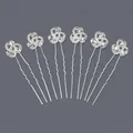 Elegant set of 6 silver wedding hair pins with sparkling rhinestone flower accents - Versatile Rhinestone Banquet (HS-J6339)