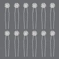 Set of 12 silver U-shaped hairpins with sparkling flower rhinestone decorations - Simple Silver Small Flower (HS-J3841S)