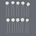 Elegant set of 10 white flower hair pins with faux pearls for bridal and daily hair - Girl Birthday Party Style (HS-J7374S)
