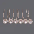 Set of 6 rose gold U-shaped wedding hairpins with sparkling rhinestone floral clusters - Rose Gold Rhinestone Banquet (HS-J4714RG)
