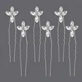 Set of 6 silver wedding hair pins featuring elegant crystal flower designs for brides - Forest Photo Girl Style (HS-J4719)
