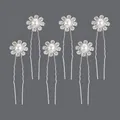 Set of 6 silver flower hairpins with pearls and rhinestones for elegant bridal styling - Silver Small Flower Banquet (HS-J6508S)