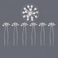 Set of 6 handmade pearl and rhinestone flower bridal hair pins in silver finish - Bridal Banquet Versatile Pearl (HS-J6478)
