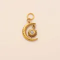 Textured gold-plated stainless steel moon and sun celestial pendant for DIY jewelry making - Sun and Moon Together Pendant