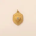Golden stainless steel shield pendant with central evil eye and rhinestone detail - Hexagonal Evil Eye Shield Pendant