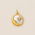 Elegant golden stainless steel celestial pendant with crescent moon and star shell inlay - Gold Sun Moon Star Shell Pendant