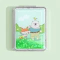 Compact double-sided folding pocket makeup mirror with cute cartoon quicksand design - Rectangular Quicksand Green Fox