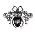 Spilla a forma di scarabeo d'argento vintage con strass chiari e smalto nero lucido - Stile Coleottero Nero e Argento Vintage (4770C)