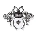 Spilla a forma di scarabeo vintage con strass e dettaglio motivo insetto in smalto. - Stile Insetto Bianco e Argento Vintage (4770B)
