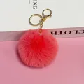Soft pink 8cm faux rabbit fur pom-pom keychain with gold lobster clasp for women - Light Gold Figure 8 Chain Lobster Clasp / Bright Watermelon Red