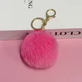 Luxurious 8cm hot pink faux rabbit fur pom pom keychain with elegant gold-tone clasp - Light Gold Figure 8 Chain Lobster Clasp / Watermelon red