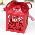 Elegant red laser-cut birdcage wedding favor box with a delicate sheer ribbon bow. - 5*5*8CM / Red