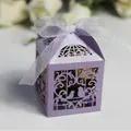 Elegant purple laser-cut bird wedding favor candy box with a pearlescent finish - 5*5*8CM / Purple