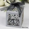 Elegant silver grey laser cut birdcage favor box with black ribbon for romantic wedding party - 5*5*8CM / Slate Gray