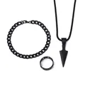 Vintage black hip-hop jewelry set including arrowhead necklace, cross ring and bracelet - 6023 Hollow Arrow 3-Piece Set / Black
