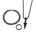 Hip-hop matte black jewelry set with arrowhead pendant necklace bracelet and ring - Three-Piece Arrow Collection (6025) / Black