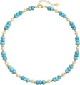 Bohemian necklace featuring blue natural stones, white pearls, and gold-tone beads. - Style 103 / 6mm