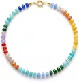 Colorful bohemian natural stone beaded necklace with crystal rondelles and gold clasp - Style 101 / 6mm