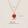 Vintage red strawberry locket necklace in red enamel and gold finish with size dimensions - Strawberry Opening Necklace
